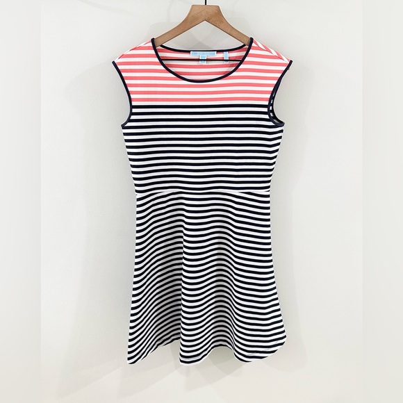 Draper James Striped Ponte Cap Sleeve A-Line Dress Navy & Red Size Medium - Picture 4 of 8